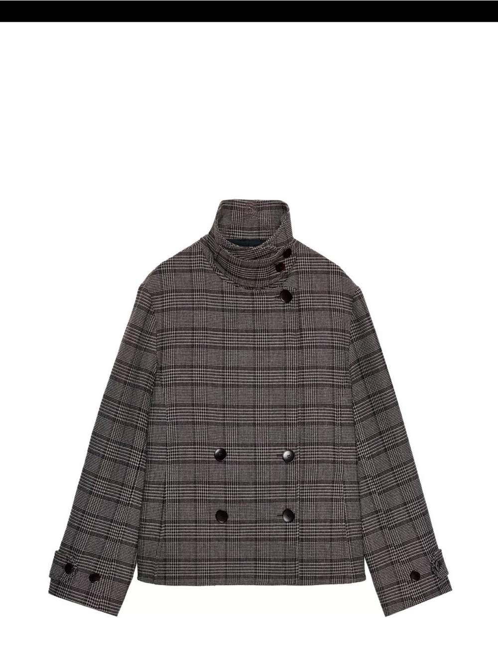 Zara Gray Glen Plaid Double-Breasted Pea Coat